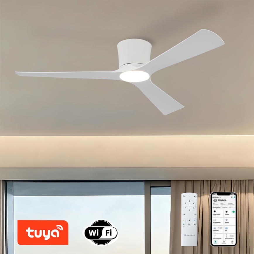 ZEVENTI - AUREX LED dimējams griestu ventilators, 24W/230V, 3000/4000/6000K, Wi‑Fi (Tuya), balts, ar tālvadības pulti