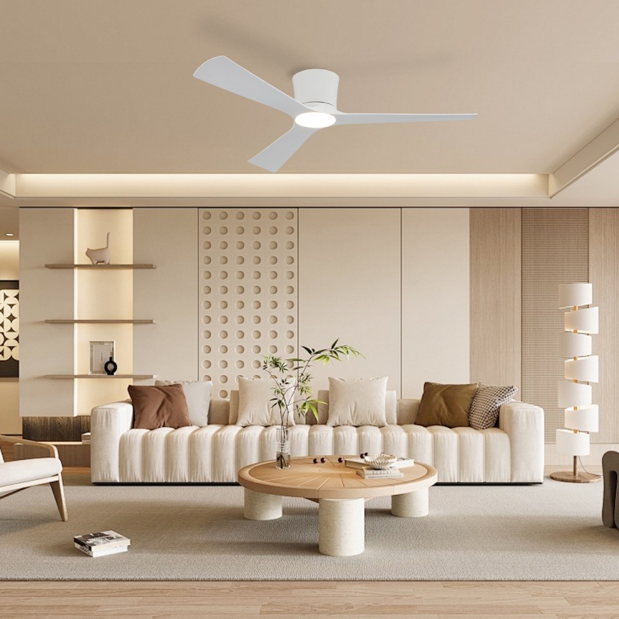 ZEVENTI - AUREX LED dimējams griestu ventilators, 24W/230V, 3000/4000/6000K, Wi‑Fi (Tuya), balts, ar tālvadības pulti