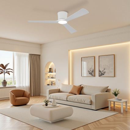 ZEVENTI - AUREX LED dimējams griestu ventilators, 24W/230V, 3000/4000/6000K, Wi‑Fi (Tuya), balts, ar tālvadības pulti