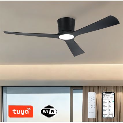 ZEVENTI - AUREX LED dimējams griestu ventilators LED/24W/230V 3000/4000/6000K Wi‑Fi Tuya melns + tālvadības pults