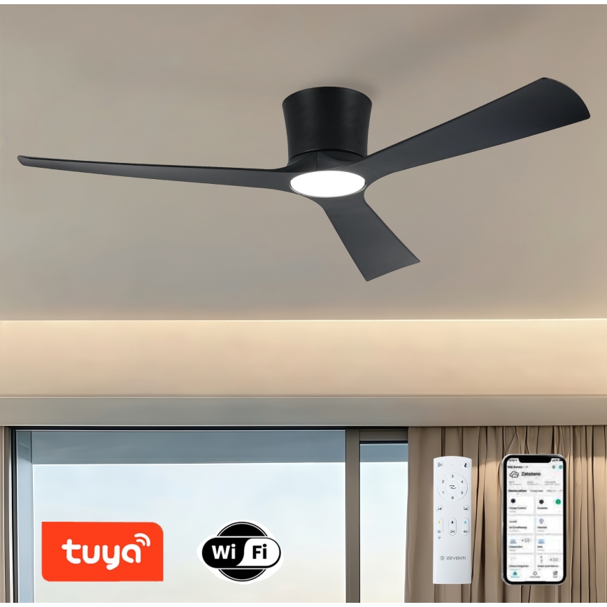 ZEVENTI - AUREX LED dimējams griestu ventilators LED/24W/230V 3000/4000/6000K Wi‑Fi Tuya melns + tālvadības pults