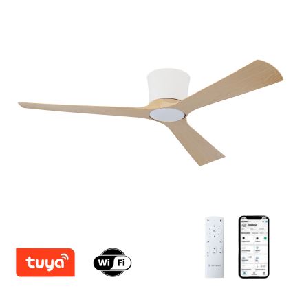 ZEVENTI - LED ar regulējamu spilgtumu griestu ventilators AUREX LED/24W/230V 3000/4000/6000K Wi-Fi Tuya balta/ozols + tālvadības pults