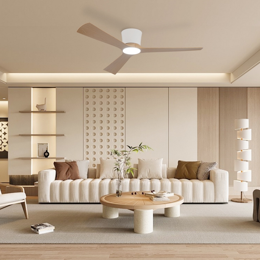 ZEVENTI - LED ar regulējamu spilgtumu griestu ventilators AUREX LED/24W/230V 3000/4000/6000K Wi-Fi Tuya balta/ozols + tālvadības pults