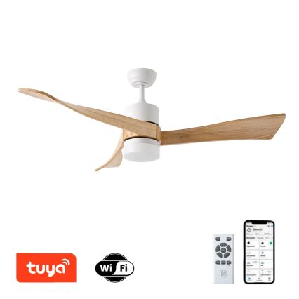 ZEVENTI - LED Aptumšojams griestu ventilators NATURITO LED/18W/230V 3000-6000K Wi-Fi Tuya balta/ozols + tālvadības pults