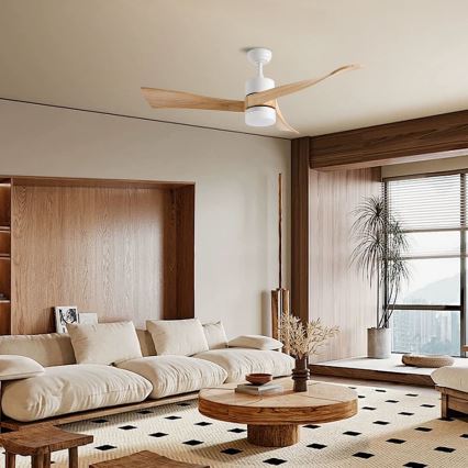 ZEVENTI - LED Aptumšojams griestu ventilators NATURITO LED/18W/230V 3000-6000K Wi-Fi Tuya balta/ozols + tālvadības pults