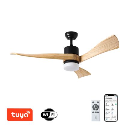 ZEVENTI - LED Aptumšojams griestu ventilators NATURITO LED/18W/230V 3000-6000K Wi-Fi Tuya melna/ozols + tālvadības pults