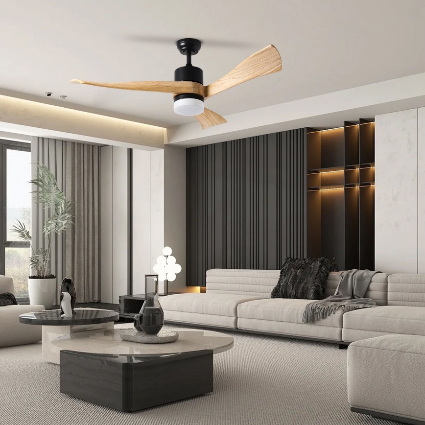 ZEVENTI - LED Aptumšojams griestu ventilators NATURITO LED/18W/230V 3000-6000K Wi-Fi Tuya melna/ozols + tālvadības pults