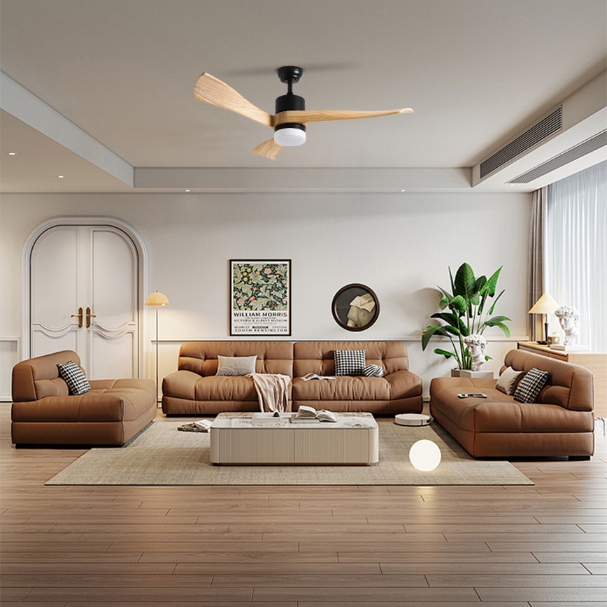 ZEVENTI - LED Aptumšojams griestu ventilators NATURITO LED/18W/230V 3000-6000K Wi-Fi Tuya melna/ozols + tālvadības pults