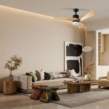 ZEVENTI - LED Aptumšojams griestu ventilators NATURITO LED/18W/230V 3000-6000K Wi-Fi Tuya melna/ozols + tālvadības pults