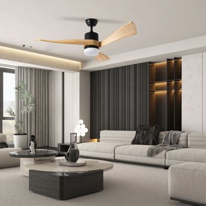 ZEVENTI - LED griestu ventilators NATURITO LED/18W/230V 3000/4000/6000K Wi-Fi Tuya melns/ozols + ar tālvadības pulti