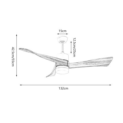 ZEVENTI - LED griestu ventilators NATURITO LED/18W/230V 3000/4000/6000K Wi-Fi Tuya melns/ozols + ar tālvadības pulti