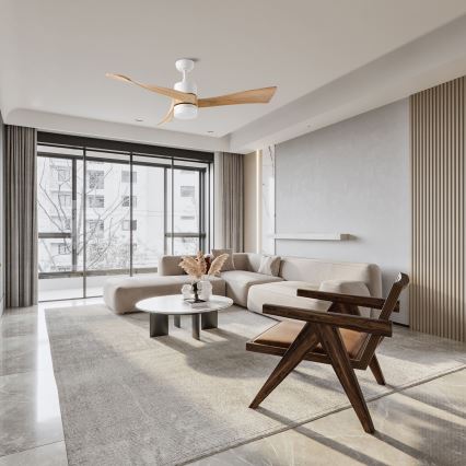 ZEVENTI - LED griestu ventilators NATURITO LED/18W/230V 3000/4000/6000K Wi-Fi Tuya balts/ozols + tālvadības pults