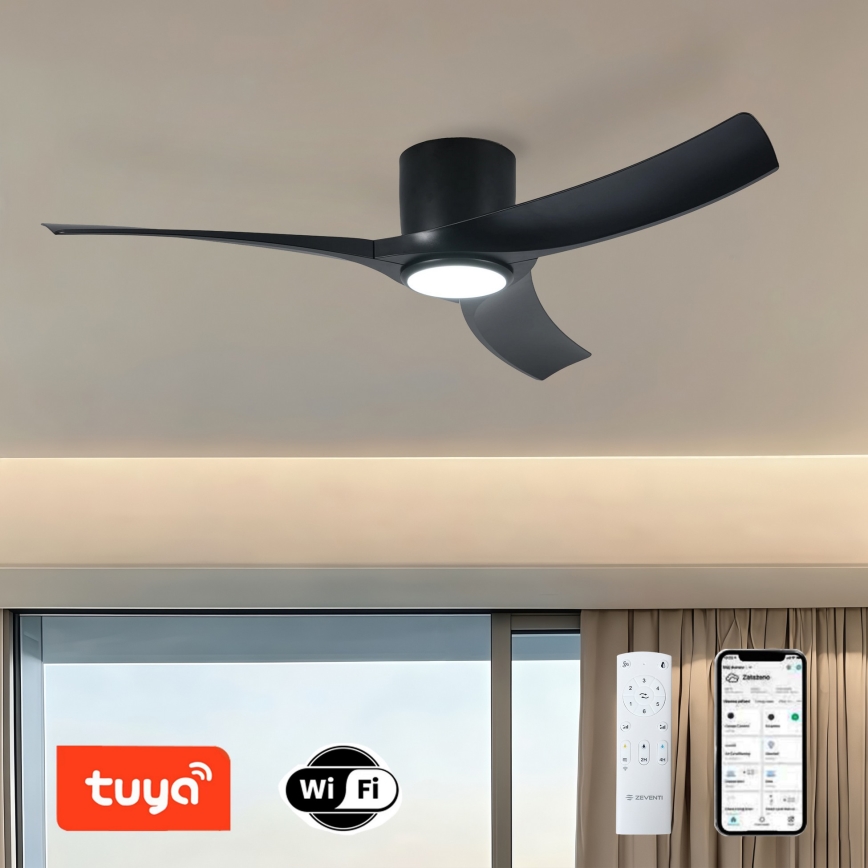ZEVENTI - LED regulējams griestu ventilators ORBITO LED/24W/230V 3000/4000/6000K Wi-Fi Tuya melns + tālvadības pults