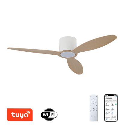 ZEVENTI - LED dimējams griestu ventilators VENTORA LED/24W/230V 3000/4000/6000K Wi‑Fi Tuya balts/ozols + tālvadība