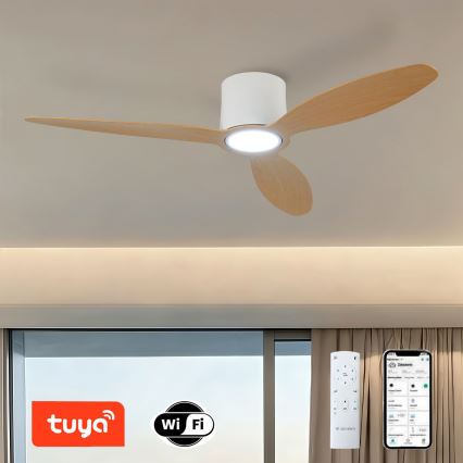 ZEVENTI - LED dimējams griestu ventilators VENTORA LED/24W/230V 3000/4000/6000K Wi‑Fi Tuya balts/ozols + tālvadība