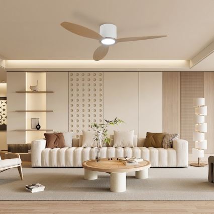 ZEVENTI - LED dimējams griestu ventilators VENTORA LED/24W/230V 3000/4000/6000K Wi‑Fi Tuya balts/ozols + tālvadība