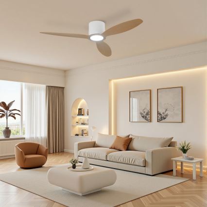 ZEVENTI - LED dimējams griestu ventilators VENTORA LED/24W/230V 3000/4000/6000K Wi‑Fi Tuya balts/ozols + tālvadība