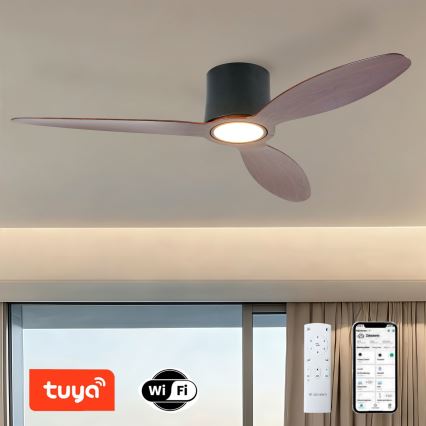 ZEVENTI - LED aptumšojams griestu ventilators VENTORA LED/24W/230V 3000/4000/6000K Wi-Fi Tuya melns/valrieksts + tālvadības pults