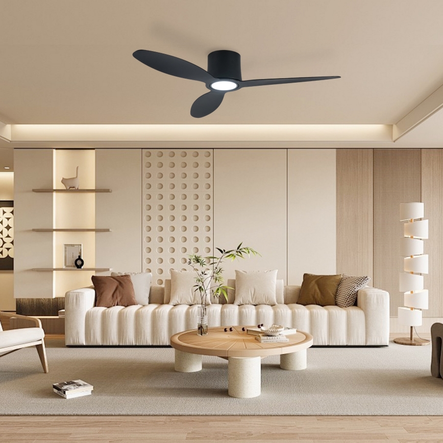 ZEVENTI - LED aptumšojams griestu ventilators VENTORA LED/24W/230V 3000/4000/6000K Wi-Fi Tuya melns + tālvadības pults