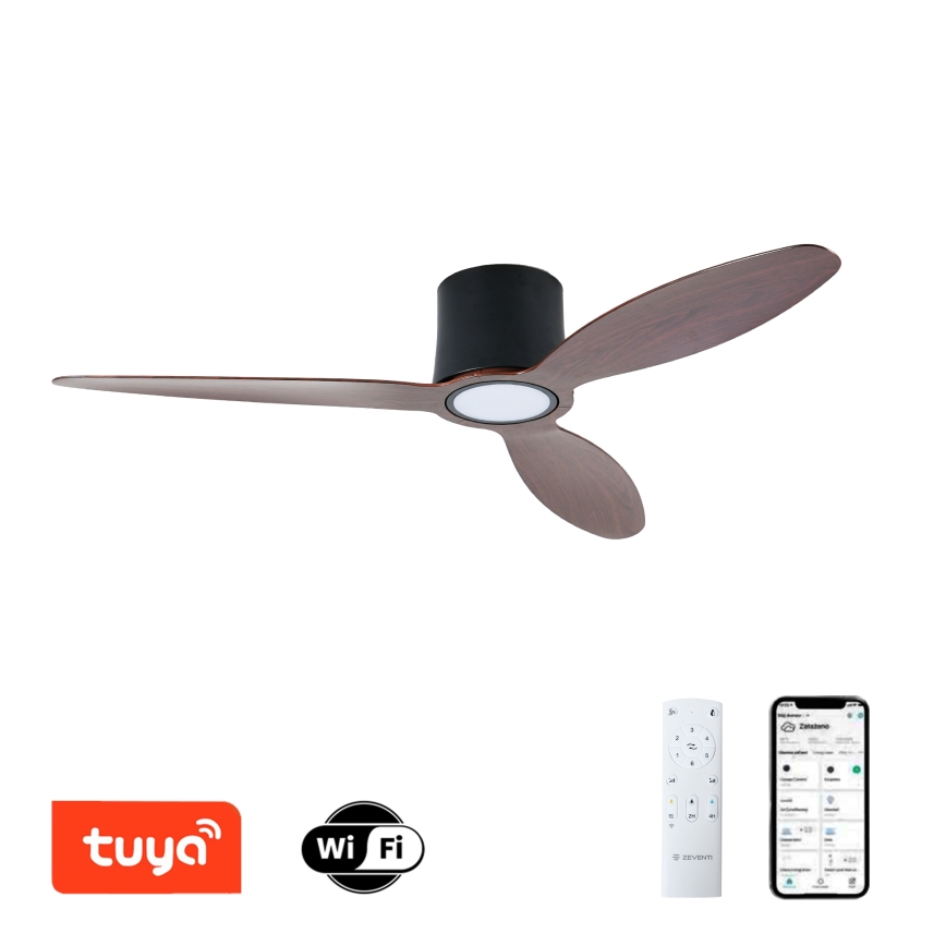 ZEVENTI - LED Dimmējams griestu ventilators VENTORA LED/24W/230V 3000/4000/6000K Wi-Fi Tuya melns/riekstkoka + tālvadības pults