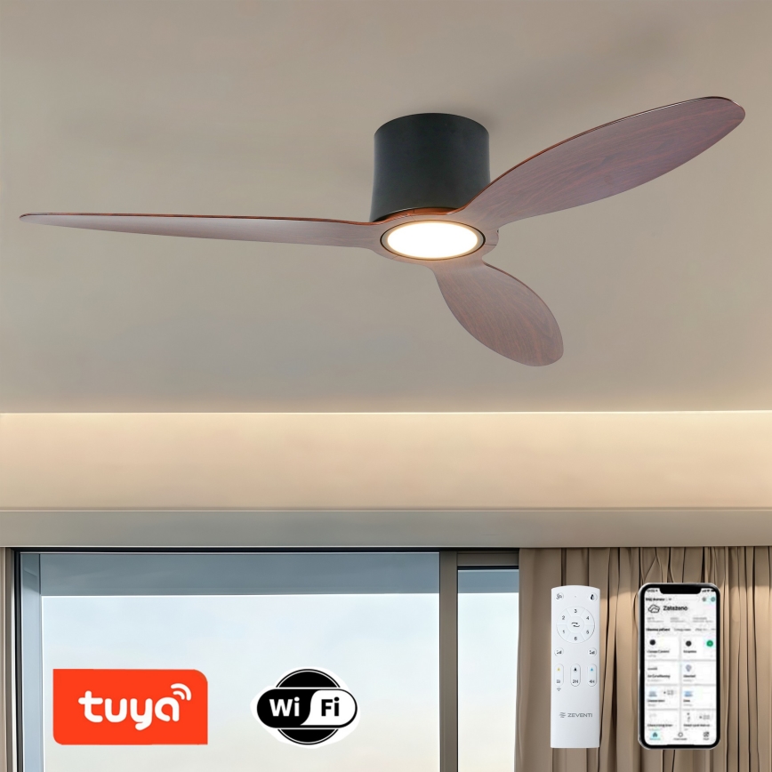 ZEVENTI - LED Dimmējams griestu ventilators VENTORA LED/24W/230V 3000/4000/6000K Wi-Fi Tuya melns/riekstkoka + tālvadības pults