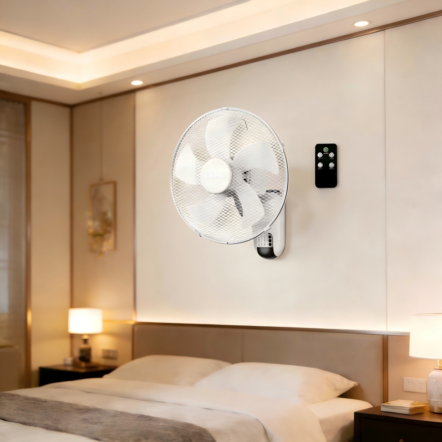 ZEVENTI - sienas ventilators FANNY 45W/230V, diam. 41 cm, balts + tālvadības pults
