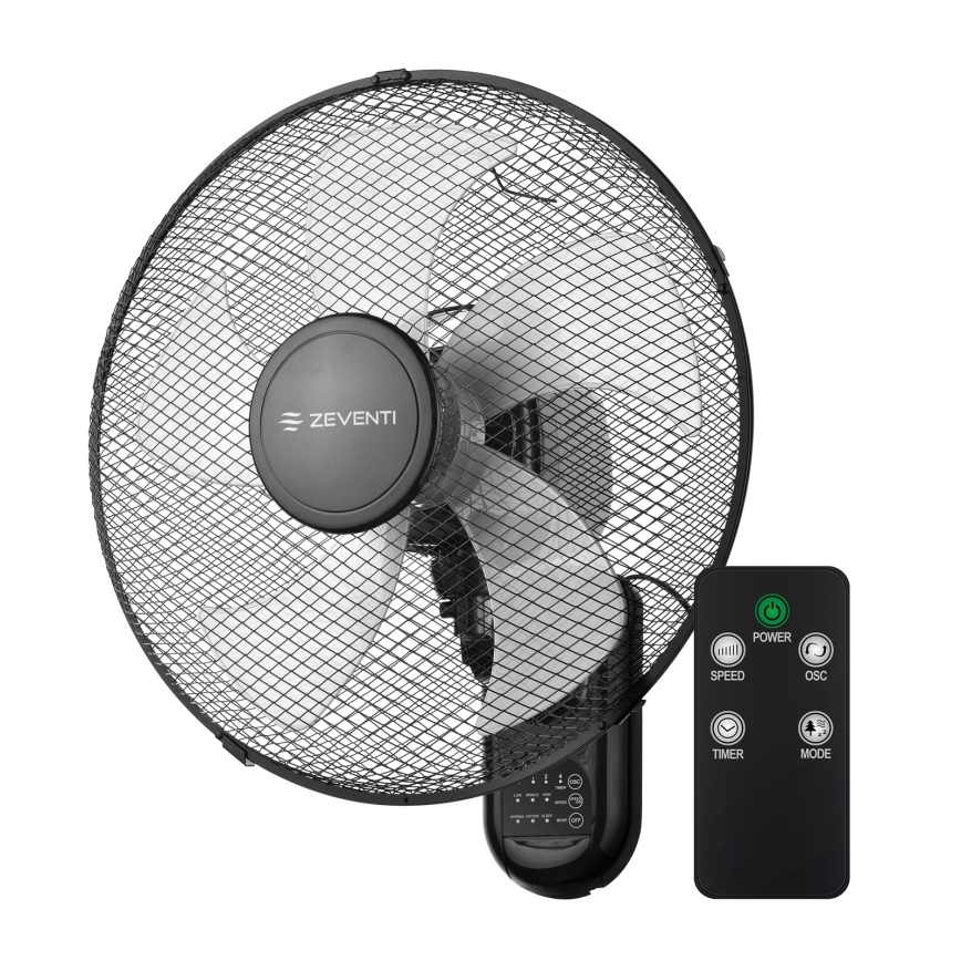 ZEVENTI - sienas ventilators FANNY 45W/230V diametrs 41 cm melns + tālvadības pults