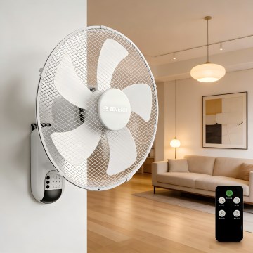 ZEVENTI - sienas ventilators FANNY 45W/230V Ø 41 cm balts + tālvadība