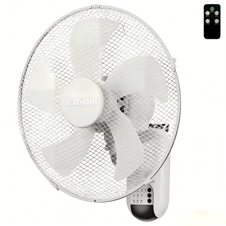ZEVENTI - sienas ventilators FANNY 45W/230V Ø 41 cm balts + tālvadība