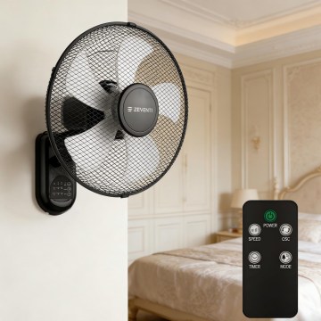 ZEVENTI - Sienas ventilators FANNY 45W/230V Ø 41 cm melns + tālvadības pults