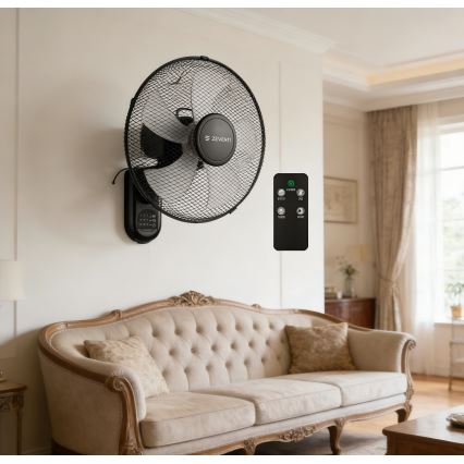 ZEVENTI - Sienas ventilators FANNY 45W/230V Ø 41 cm melns + tālvadības pults