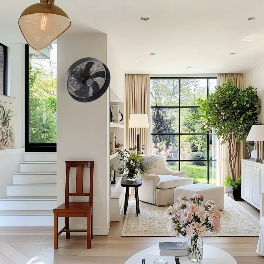 ZEVENTI - Sienas ventilators FANNY 50W/230V diametrs 45 cm melns + tālvadība