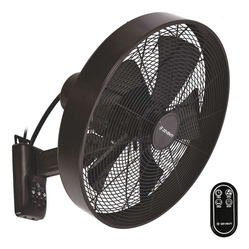 ZEVENTI - Sienas ventilators FREEZE 50W/230V d. 40 cm melna/brūna + tālvadības pults