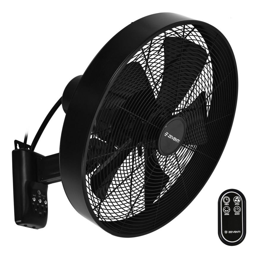 ZEVENTI - Sienas ventilators FREEZE 50W/230V d. 40 cm melna + tālvadības pults