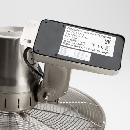 ZEVENTI - Sienas ventilators FREEZE 50W/230V diametrs 45 cm matēts hroms + tālvadība