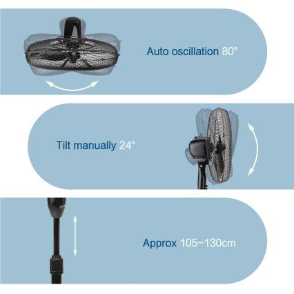ZEVENTI - Stāvošais ventilators 40 W/230 V, Ø 40 cm, melns