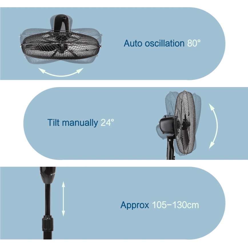 ZEVENTI - Stāvošais ventilators 40 W/230 V, Ø 40 cm, melns