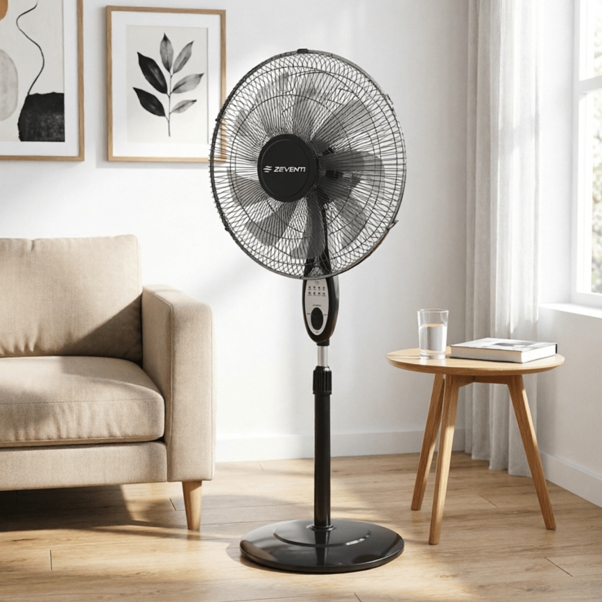 ZEVENTI - Stāvošais ventilators FLOW 55W/230V 130 cm melns + tālvadības pults