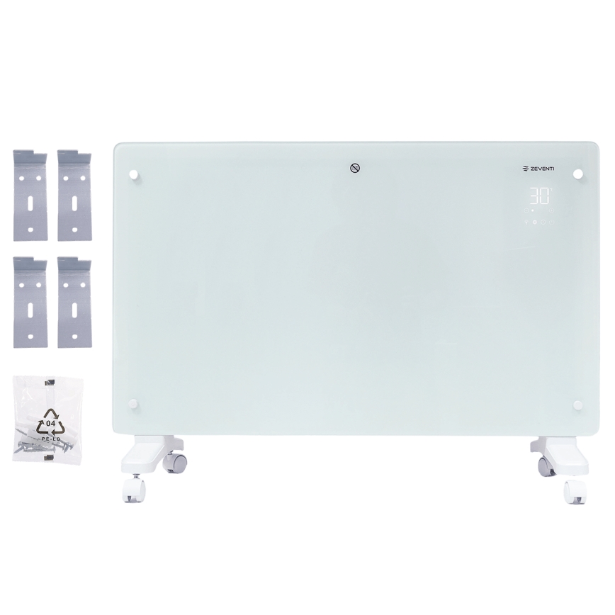 ZEVENTI - Viedais sienas uzstādāmais elektriskais tiešsildītājs/konvektors ar LCD displeju 1000/2000W/230V Wi-Fi balta