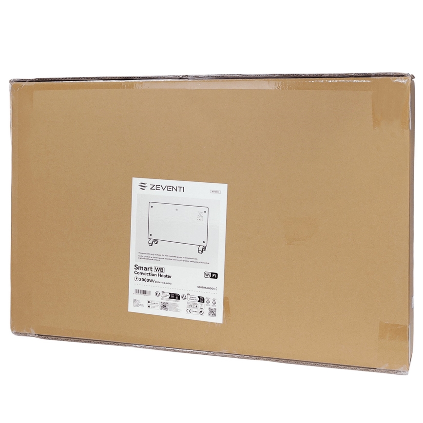ZEVENTI - Viedais sienas uzstādāmais elektriskais tiešsildītājs/konvektors ar LCD displeju 1000/2000W/230V Wi-Fi balta
