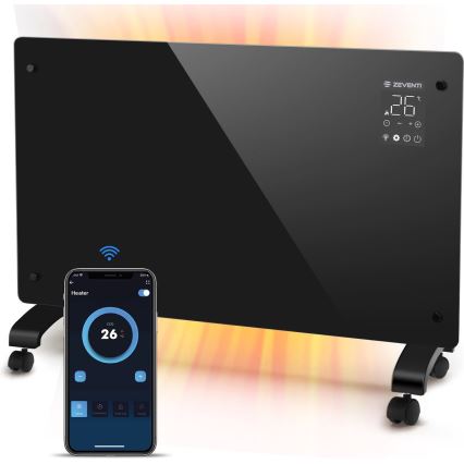 ZEVENTI - Viedais sienas elektriskais sildītājs/konvektors ar LCD displeju 1000/2000W/230V Wi-Fi melns