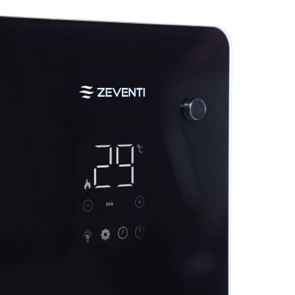 ZEVENTI - Viedais sienas elektriskais sildītājs/konvektors ar LCD displeju 1000/2000W/230V Wi-Fi melns