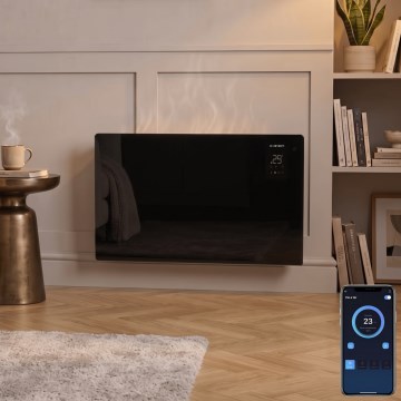 ZEVENTI - Viedais sienas elektriskais sildītājs/konvektors ar LCD displeju 1000/2000W/230V Wi-Fi melns