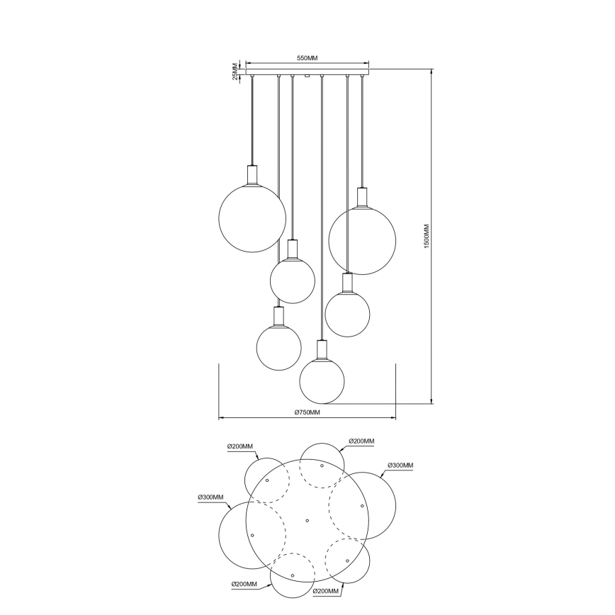 Zuma Line - Lustra uz troses 6×E27/25W/230V Ø 75 cm zeltaina/melna