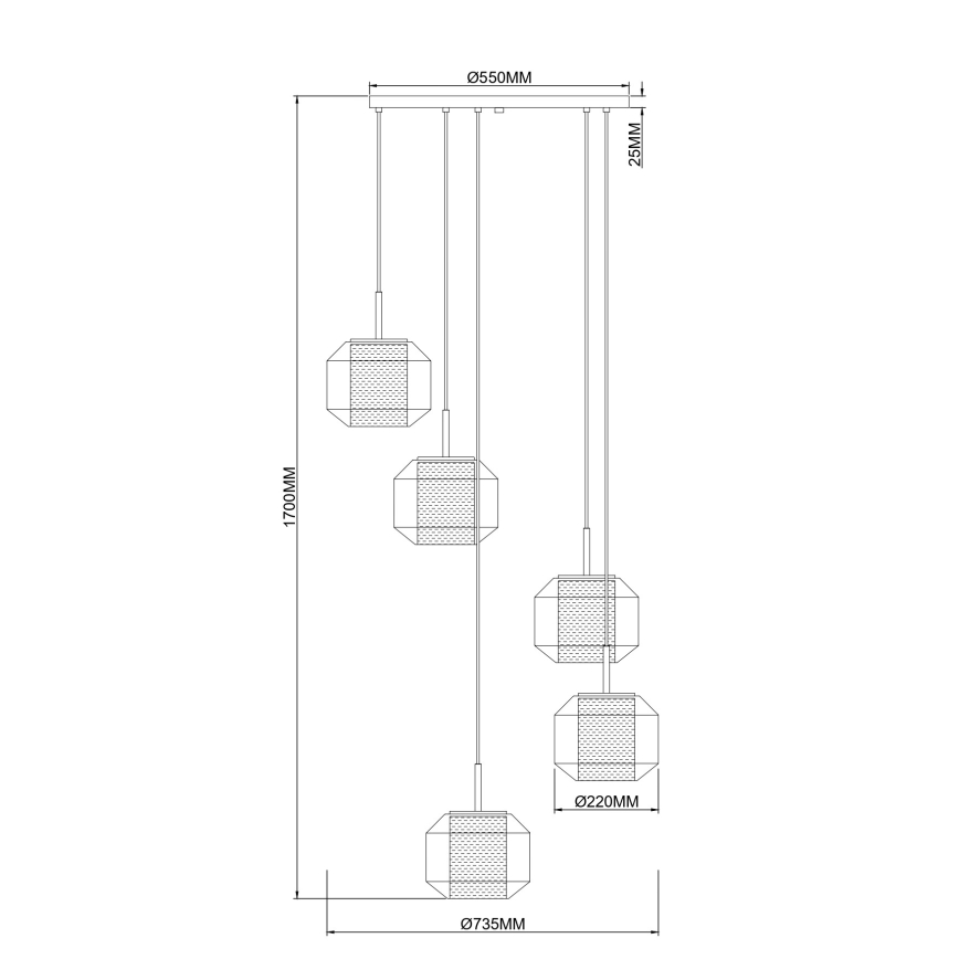 Zuma Line - Lustra uz troses 5xE27/25W/230V diam. 73 cm zelta/melna