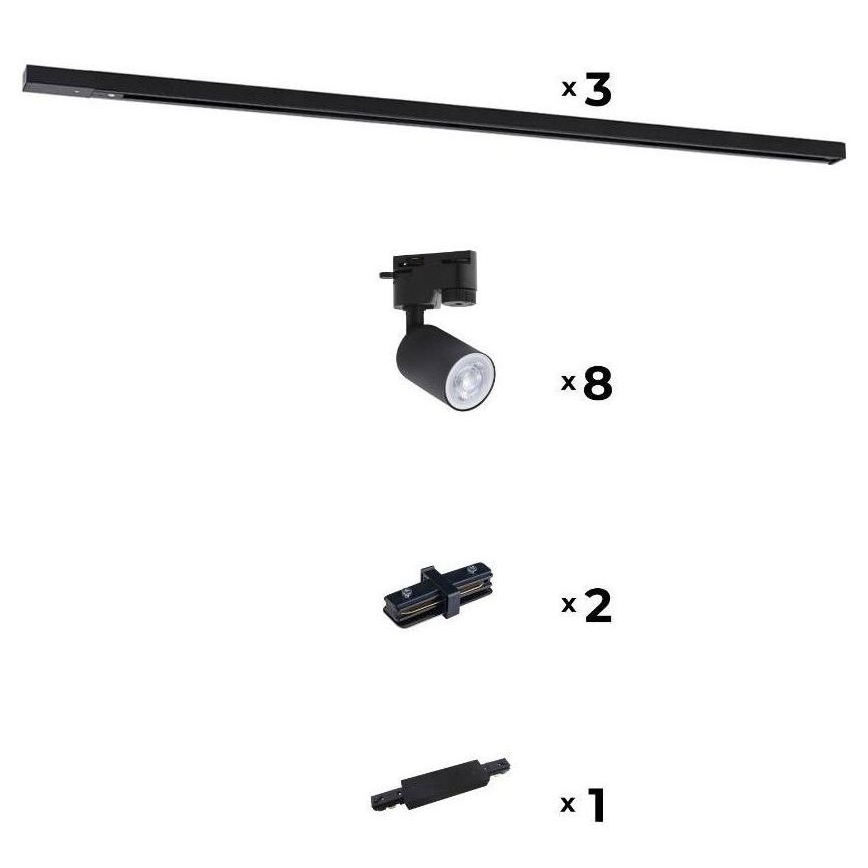 Zuma Line - Starmetis sliežu sistēmai 8xGU10/10W/230V melna + sliedes piederumi