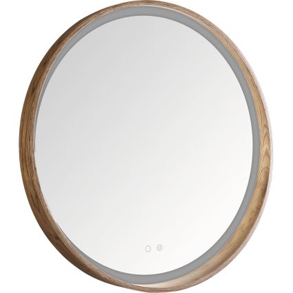 Zuma Line - LED vannas istabas sienas apsildāms spogulis ar LED apgaismojumu/36W/230V 3000/4000/6000K Ø 80 cm IP44 ozols