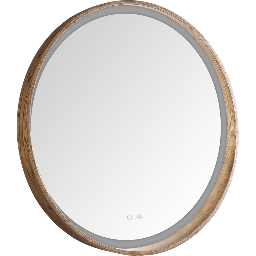 Zuma Line - LED vannas istabas sienas apsildāms spogulis ar LED apgaismojumu/36W/230V 3000/4000/6000K Ø 80 cm IP44 ozols