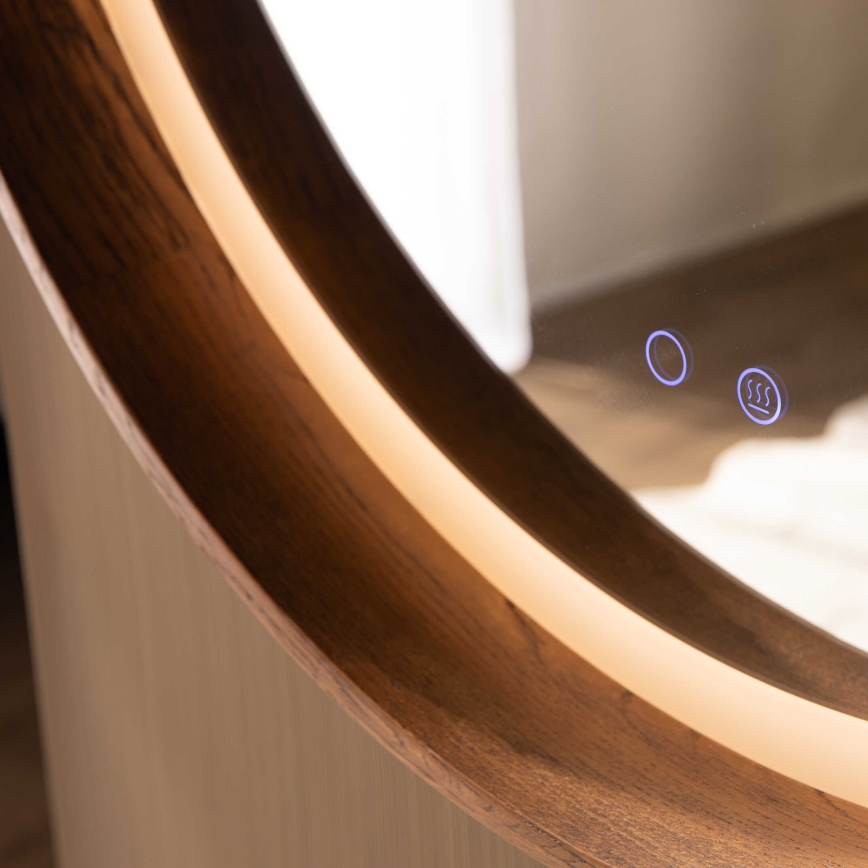 Zuma Line - LED vannas istabas sienas apsildāms spogulis ar LED apgaismojumu/36W/230V 3000/4000/6000K Ø 80 cm IP44 ozols