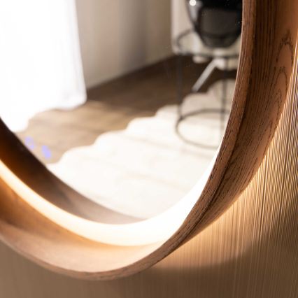 Zuma Line - LED vannas istabas sienas apsildāms spogulis ar LED apgaismojumu/36W/230V 3000/4000/6000K Ø 80 cm IP44 ozols